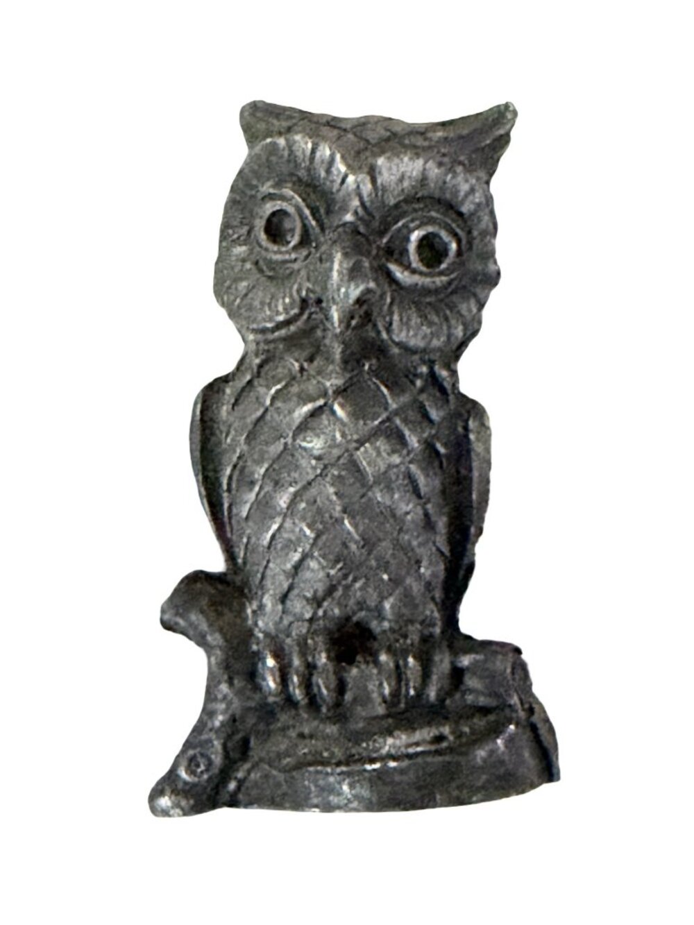 Vintage Cast Metal Owl Figurine 2.25" Miniature Pewter Style Woodland Decor